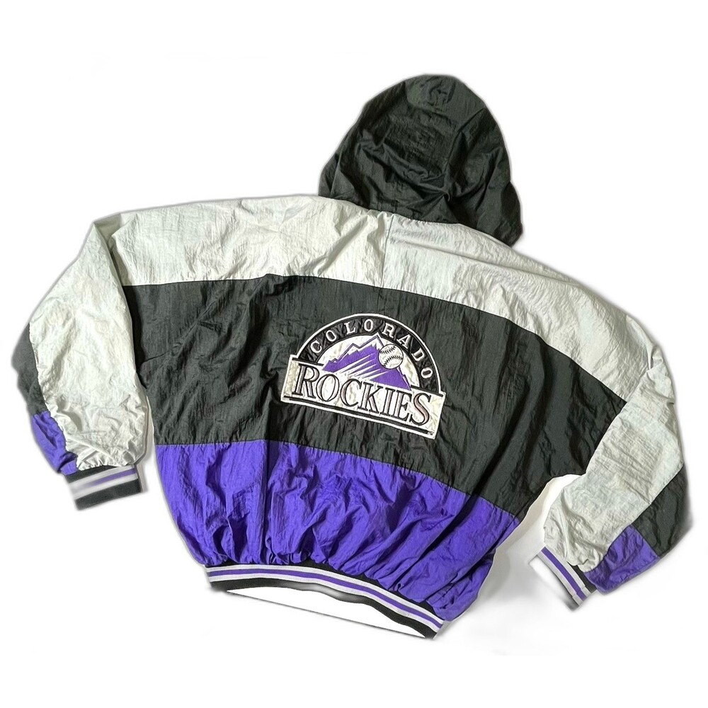 Colorado Rockies Vintage 90s Black Purple Windbreaker Jacket Sz XL